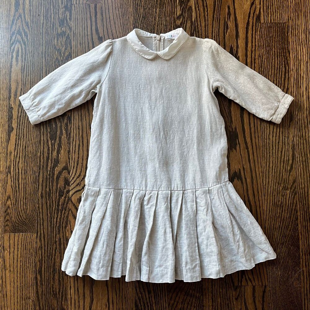 Coco Blanc Drop Pleat Linen Dress (Size 5Y)